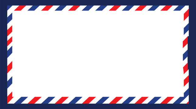 Classic airmail envelope border frame with blue and red stripes, ideal for travel letters, vintage postcards, postal mailing, and international delivery concepts.
