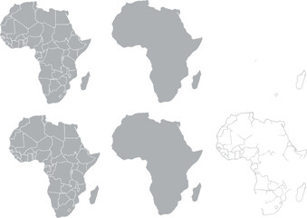 Obraz premium Africa, map, collection, gray, silhouette, outline, continent, country, border, geography, regional, political, travel, world, earth, atlas, land, icon, graphic