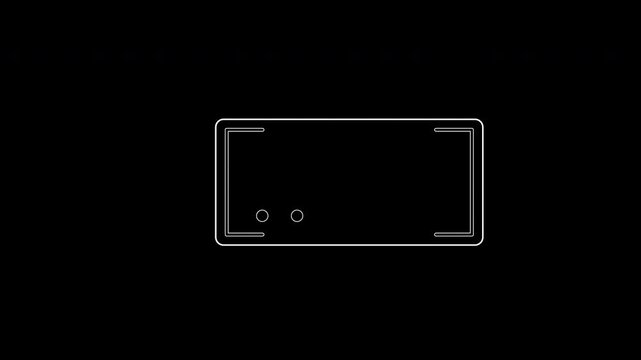 Minimal white outline interface frame with animated loading dots on a black background, designed for modern UI, waiting screen, typing indicator, progress display, notification, overlay.