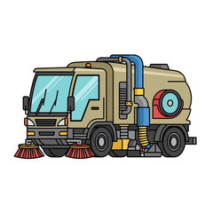 Naklejka premium Street Sweeper Truck Illustration - Urban Cleaning Vehicle with Brushes and Vacuum