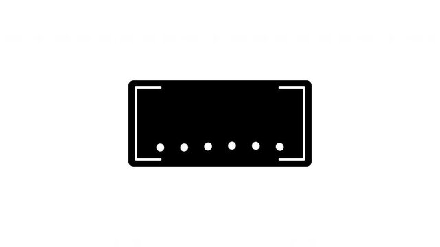 Clean black rounded rectangle panel with white corner brackets and animated loading dots on a white background, suitable for interface, message, notification.