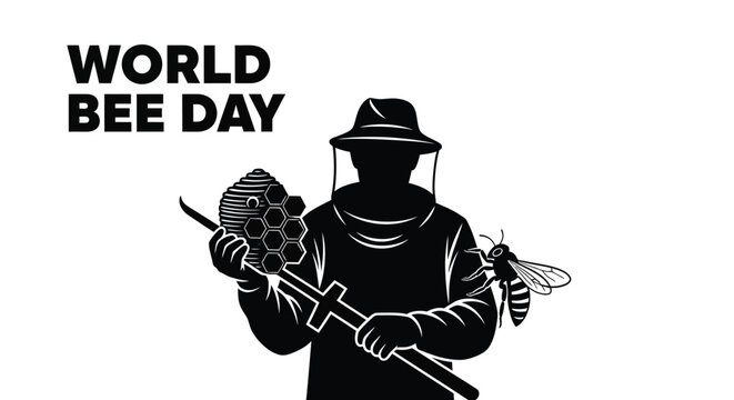 Celebrating world bee day with a beekeeper, honeycomb, and bee illustration