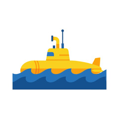 Obraz premium Yellow Submarine Floating on Blue Waves, Simple Flat Design