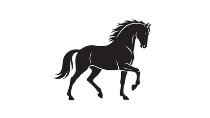 Horse silhouette icon with flowing mane and athletic stance, premium vector logo for branding and sports themes featuring animal, equestrian, © Farjana