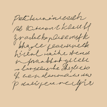 Handwritten text set, illegible script doodle collection on vintage paper. Abstract cursive writing, faux letter ink drawing, mysterious manuscript or old note. Handwritten text kit.