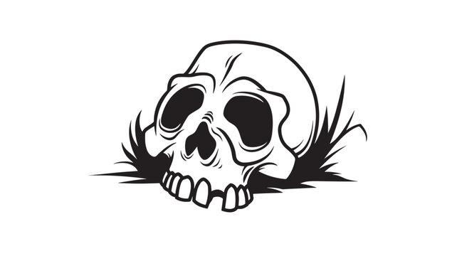 Skull head icon with angry black flames and curved helmet outline for tattoo, streetwear and premium branding graphics featuring flame elements,