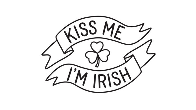 Emblem kiss me Irish badge with shamrock and ribbon text for St Patrick's Day premium branding featuring clover, luck, festival with parade and