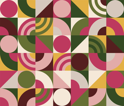 Abstract geometric composition in deep wine, olive and ochre tones. Eps 10