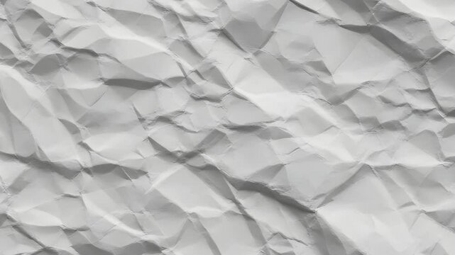 Crumpled white paper and wrinkled piece texture background animation video. Paper Texture background Video. Texture of a crumpled and wrinkled piece of white paper with many folds and creases for back