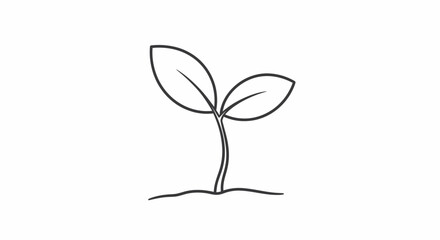 Simple Line Drawing of a Young Plant Sprouting from Soil © rafa