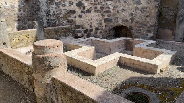 Ancient Roman Granite Fountain with Plus Shape in Herculaneum