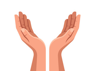 Obraz premium Cupped Human Hands Vector Illustration - Symbol of Giving, Support, Protection, and Hope Isolated on White Background