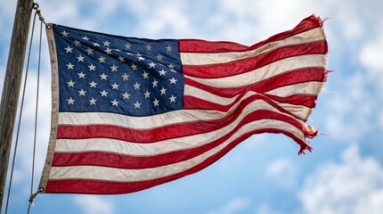 Celebrating independence day usa a waving american flag against a blue sky © TARAK