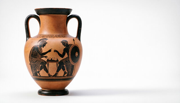 classic Greek amphora Achilles and Ajax playing dice on white