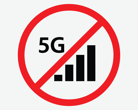 Prohibition sign no 5g network connectivity wireless signal blocked
