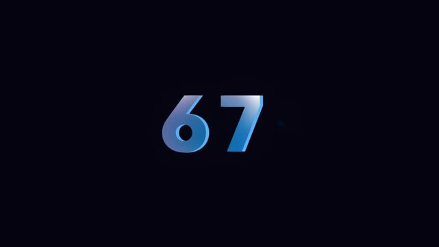 Blue Metallic Number 67 Particle Animation with Sparkles