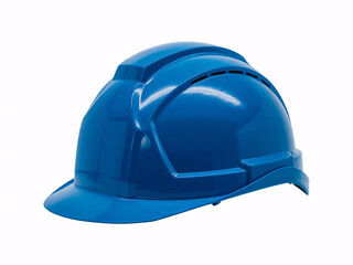 Fototapeta premium Blue safety helmet for construction and industrial use, isolated on white background