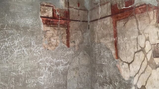 Ancient Roman Painted Walls and Frescoes in a Herculaneum Villa