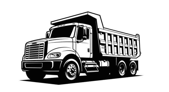 Black and white dump truck illustration construction vehicle isolated