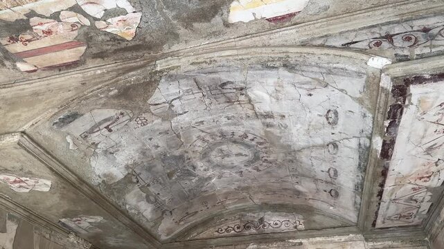 Ancient Roman Painted Walls and Frescoes in a Herculaneum Villa