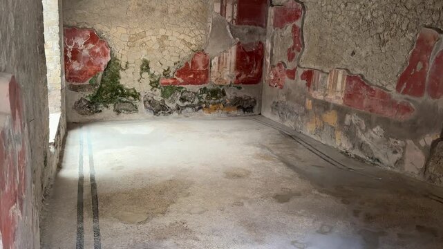 Ancient Roman Painted Walls and Frescoes in a Herculaneum Villa