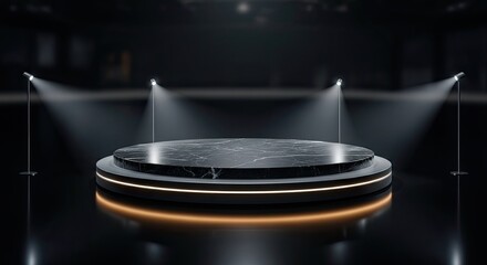 Obraz premium Dramatic spotlight on a sleek modern robotic vacuum cleaner on a dark background