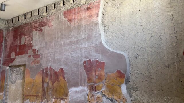 Ancient Roman Painted Walls and Frescoes in a Herculaneum Villa