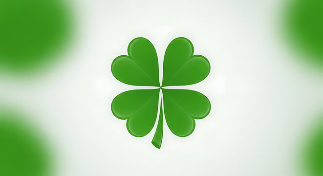 Green four-leaf clover on white background, symbol luck