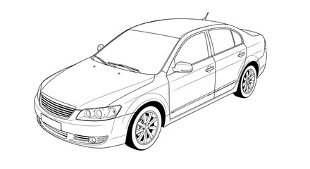 Fototapeta premium Line drawing of a modern sedan car vector illustration isolated on white