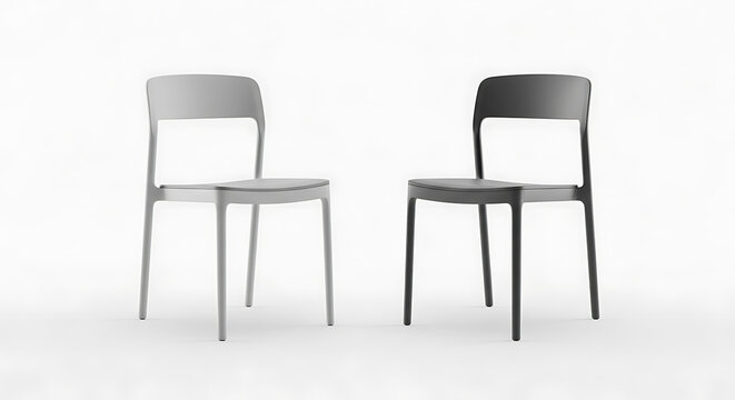 Minimalist gray office chairs with mesh backs and black metal legs, isolated on white background backrest