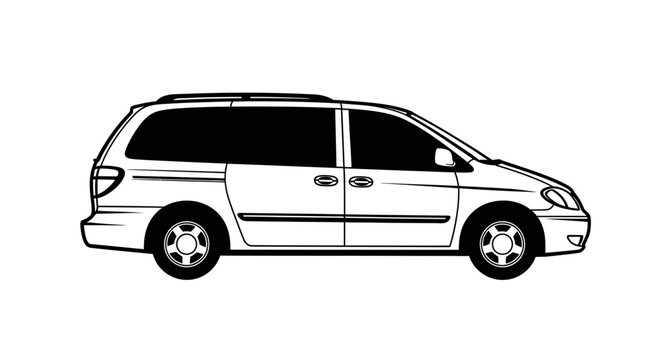 Monochrome minivan illustration isolated on white background for transportation