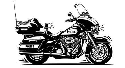 Obraz premium Police motorcycle illustration in black and white with clear details for various uses