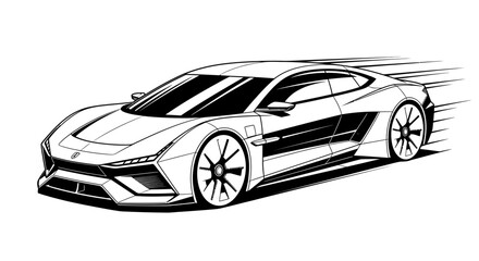 Fototapeta premium Sleek black and white sports car illustration for modern transportation design