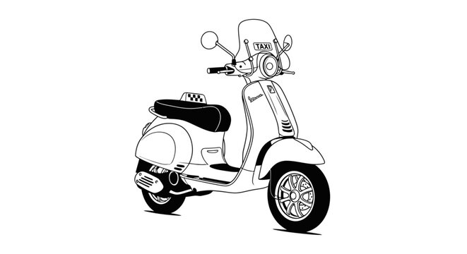 Vintage motor scooter taxi illustration against white background