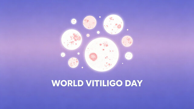 The circular pattern of glowing white spots represents the theme of World Vitiligo Day, showcasing disease characteristics and calling for understanding and acceptance.
