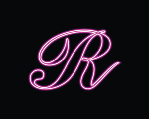 Fototapeta premium neon letter R pink glow