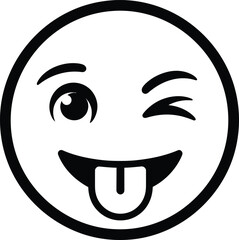 Obraz premium A playful black and white line drawing of a winking smiley face sticking its tongue out conveying a sense of fun and mischief