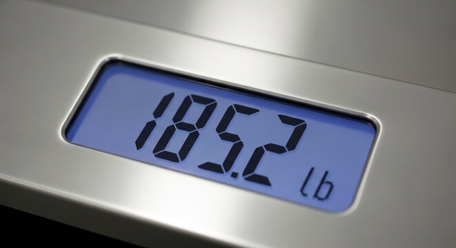 Scale digits showing increased weight, measured precisely in pounds. Important scale digits showing increased weight for health tracking. Use for wellness, fitness.