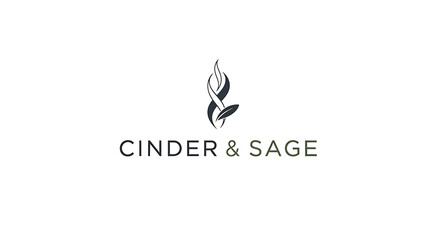 Obraz premium Minimalist Cinder & Sage logo featuring an abstract flame and leaf.
