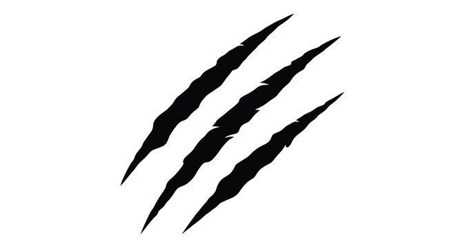Dramatic claw marks slash across a stark white background silhouette