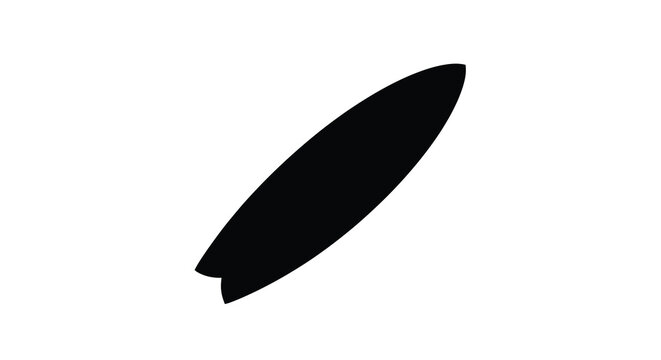 A sleek black surfboard is prominently displayed as a striking silhouette