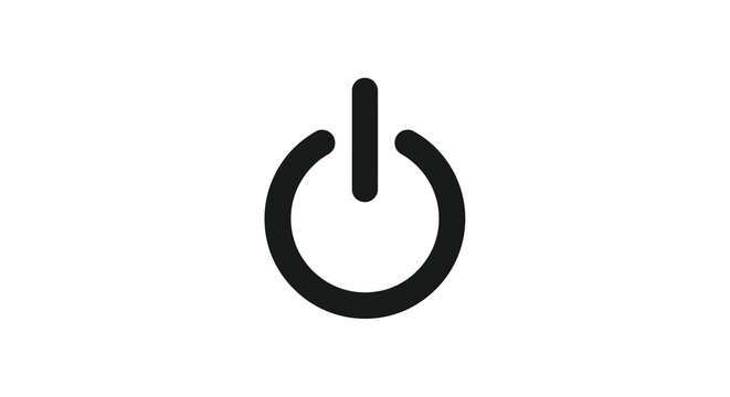 Simple black power button icon against a white background silhouette