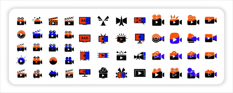 Modern Video web Player and Media Icons Set Flat Multimedia UI Symbols Collection for Web, App, and Digital Design