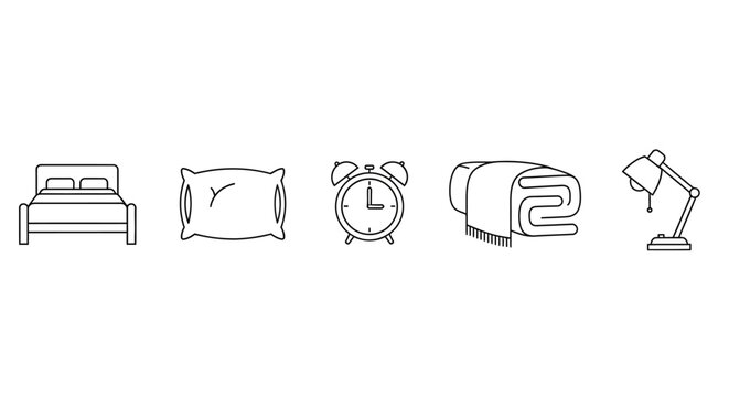 Set of minimalist bedroom and sleep related line icons