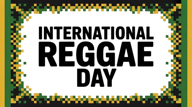 International reggae day celebration banner with jamaican flag colors pattern border