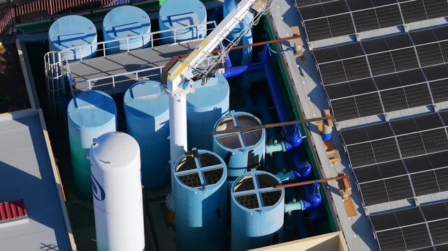Aerial View of Seawater Desalination Plant in Tenerife; Canary Islands Reverse Osmosis Water Supply Infrastructure; Climate Change Adaptation and Drought Resilience Technology