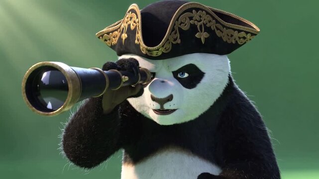 3D Animated Panda Pirate Searching with Spyglass
