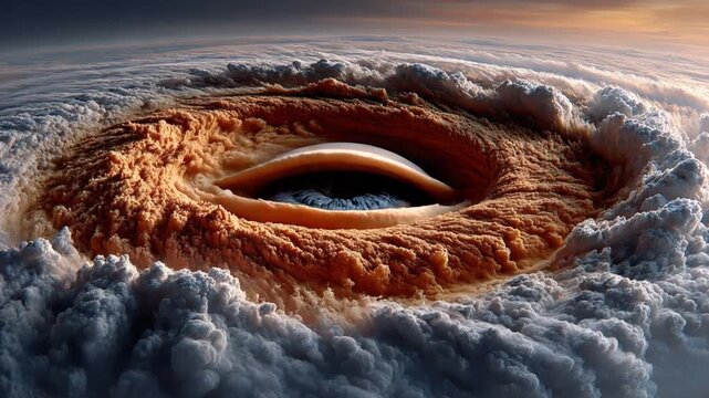 Eye of the Storm: A dramatic visual of a powerful cyclone, showcasing the mesmerizing eye surrounded by swirling clouds, creating a sense of awe and the raw force of nature.