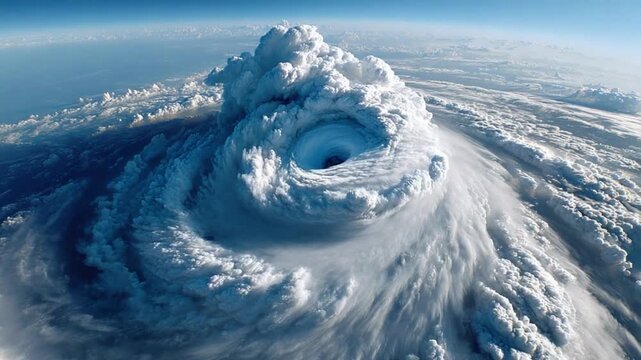 Eye of the Storm: Captivating aerial view of a powerful hurricane, showcasing the intense energy and swirling dynamics of this natural phenomenon.