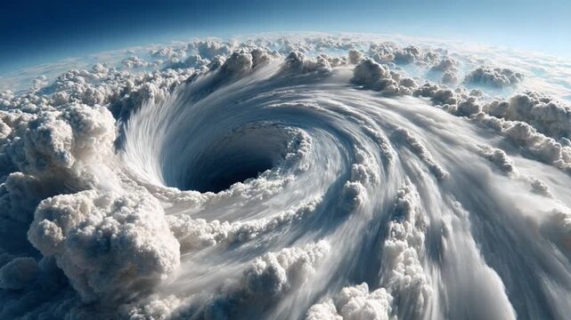 Celestial Vortex: An awe-inspiring aerial perspective unveils a powerful hurricane, showcasing the intricate spiral of clouds and the raw intensity of nature's forces.